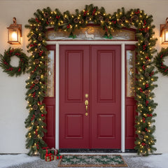 YICKYUE - Christmas Garland Artificial Rattan with LED, Red Berries, Pinecones, Xmas Wreath for Home Tree Door, New Year Decoration