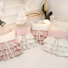 YICKYUE - New Korean Style Ruffle Pillow Lace Bow Dormitory Hug Pillow Detachable Home Decoration Bedroom Girl Creativity Handmade Pillow