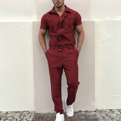 Hearujoy 2024 New Mens Rompers Pants Casual Loose One-Piece Suit Overalls Fashion Short Sleeve Jumpsuit Streetwear Men Ropa De Hombre