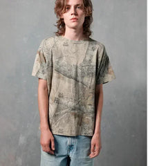 Hearujoy Y2k retro tops branches camouflage print pattern T-shirt Harajuku goth men and women summer T-shirt casual street wear