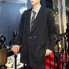 HEARUJOY - Mens Jacket Hot Diamond Shoulder Pad Suit Jacket Spring Fashion Shiny Stage Performance Niche Long-Sleeve Top Men'S 2025 New