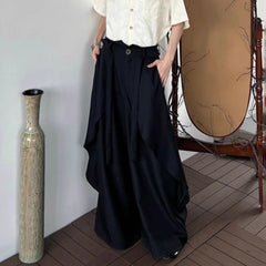HEARUJOY - Y2k Dark Gothic Layered Skirt Pants Samurai Pants Hakama Streetwear Irregular Fashion Wide-Leg Pants Old Money Unisex New