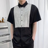 HEARUJOY - Mens Shirt Sequins Nightclub Ballroom Shirt Spring Streetwear Y2k Fashion Trend Niche Short-Sleeve Tops Men'S Clothing