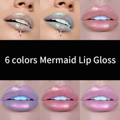 YICKYUE - 6 Colors Laser Holographic Lip Gloss Liquid Lipstick Mermaid Pigment Longlasting Glitter Lipgloss Waterproof Metallic Lip Makeup