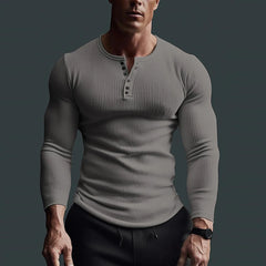 HEARUJOY - Tops Men T-Shirt Black/White/Grey Autumn/Winter Fitness Shirts High Elasticity Large Size Long Sleeve Solid Color Hot Sale