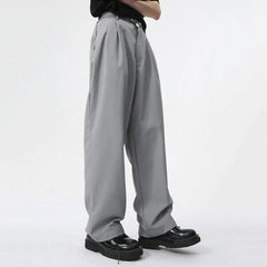 Hearujoy Minimalist Men's Casual Suit Pants Wide Leg Soild Color Loose Male Elastic Waist Trousers Stylish Summer 9C6152