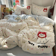 YICKYUE - Cute Puppy Towel Embroidery Bedding sets and Components Duvet Cover with Pillowcase Bed Sheets Bed Linen sets for Girls Kids