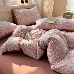 YICKYUE - Floral Bedding Sets Ins Princess Duvet Cover Pillowcase Twin Queen Full Size No Filling Flat/Fitted Sheet Set Home Decor