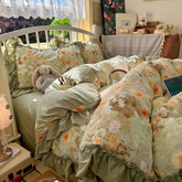 YICKYUE - Vintage Floral Ruffle Bedding Set 2026 New French Farmhouse Cottagecore Duvet Cover Set 2 Pillowcases Twin Full Queen King Size