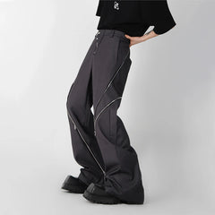 Hearujoy Design Zipper Slit Men Trousers Techwear Straight Tube Casual Black Pants Wide Leg Darkwear Male Streetwear Hip Hop