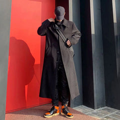 Hearujoy Black Double-Sided Woolen Coat For Men Medium Long Trendy Autumn Winter New Korean Version Retro Elegant Thickened Woolen Coat