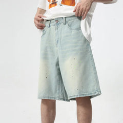 Hearujoy High Street Denim Pants Straight Men's Shorts Zipper Causal Wide Leg Male Trousers Knee Length Chic Summer 9C6094