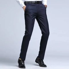 HEARUJOY - Men's Casual Suit Trousers Pants Office Wear Straight Leg Cotton Linen Blend Zipper Fly Faion Urban Sle All Season