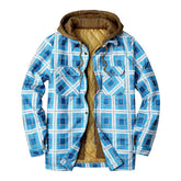 HEARUJOY - Men'S Winter Plaid Hooded Jacket Lapel Pocket Hooded Padded Loose Shirt Top Jacket Winter Korean Thickened Fleece Fluffy Jacket