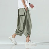HEARUJOY - Summer Men Chinese Style Harem Pants Men Harajuku Streetwear Pants Male Vintage Soild Color Calf-Lenght Trousers