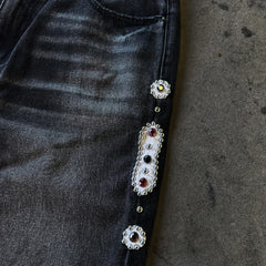 Hearujoy Baggy Embellished Jeans Y2K High Quality 20 OZ Trendy Men Women Streetwear Harajuku Retro High Street Straight Distressed Jeans