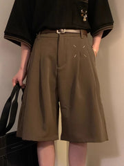 HEARUJOY - Summer Japanese Retro Simple Solid Color Casual Trousers Men Women Loose Wide-leg Shorts Fashionable and Trendy Five-point Pants