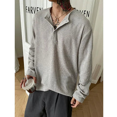 HEARUJOY - Spring Long Sleeved T-shirt Men Fashion Black Gray Casual T Shirt Men Streetwear Korean Loose Round Neck T Shirt Mens Top M-3XL