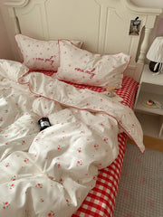 YICKYUE - Ins Style Bedding Set Dormitory Bedding Three-Piece Set Floral Print Duvet Cover Sheet Fitted Sheet Soft Polyester Fabric