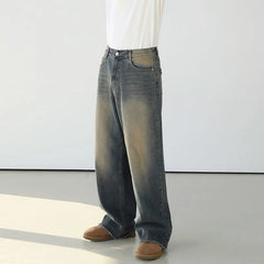 Hearujoy Washed Jeans Men's Loose Korean Style Fashion Straight Leg Pants Casual Male Trousers Zipper Summer 9C4993