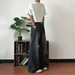 Hearujoy Y2K Mens Pants Heavy Duty Willow Wash Gradient Jeans Autumn Casual Streetwear Loose Versatile Men's And Women’s Baggy Pants