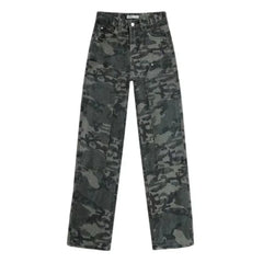 HEARUJOY - Women Jeans Denim Cargo Pant Long Pants Camouflage Straight Trousers Loose Casual Splice Button Pocket High Waist Autumn New