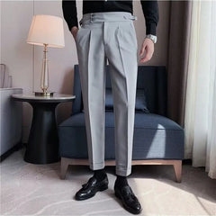 HEARUJOY - Men's Luxury Draped Baggy Suit Pants Casual Button-down Solid Color Straight Premium Elegant Dress Pants