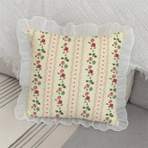 YICKYUE - Sweet Retro Pillow Cartoon Small Strawberry Print Lace Wash Cotton Pillowcase Girly Sense Home Decorative Sofa Cushion Pillow