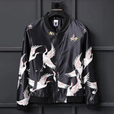 Hearujoy Y2K Chinese Style High Street Fashion Trend Crane Print Flight Jacket Mens Trendy Japanese Spring Autumn Baseball Uniform Jacket