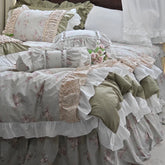 YICKYUE - Luxury French King Duvet Cover Set Retro Princess Style Pastoral Floral Cotton Bed Skirt Bedding Quilt Cover Bedding Set