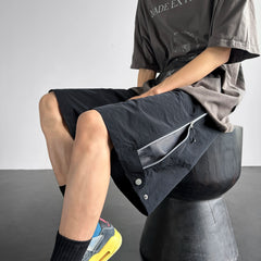 Hearujoy Summer Thin Running Shorts for Men Side Zippers Casual Sport Short Pants Drawstring Quick Dry Sports Shorts Black/Navy Blue