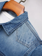 HEARUJOY - Men's Blue Denim Short-Sleeve Shirt for Spring/Summer, Casual, Wrinkle-Resistant, and Stain-Resistant