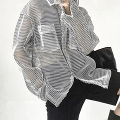 Hearujoy Mens Casual Mesh Tops Genderless 2024 Spring Autumn New Fashion Personality Loose Versatile Streetwear Retro Shirts Unisex