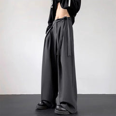 HEARUJOY - Mens Y2k Japanese Belt Casual Trousers Streetwear Daily Niche Personality Versatile Comfortable Straight Pants
