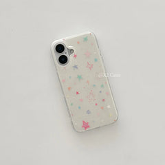 YICKYUE - Full Screen Cute Colorful Little Stars Luxury IMD Phone Case For iPhone 17 AIR 16 15 14 13 12 11 Pro MAX Plus Y2K Silicone Cover
