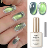 YICKYUE - 15ml Green Glitter Cat Magnetic Gel Nail Polish Ultra Shine Soak Off UV Gel Nail Art Varnish Supplies