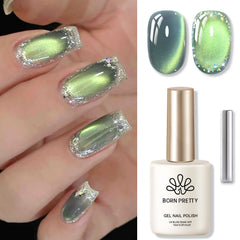 YICKYUE - 15ml Green Glitter Cat Magnetic Gel Nail Polish Ultra Shine Soak Off UV Gel Nail Art Varnish Supplies