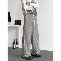 HEARUJOY - Summer Casual Pants Men Oversized Black Striped Pants Men Streetwear Korean Loose Wide Leg Pants Mens Trousers Plus Size 5XL
