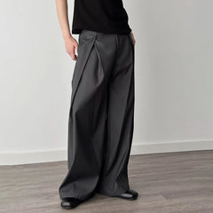 HEARUJOY - Mens Trousers Pleated Plain Casual Suit Pants Streetwear Fashion Daily Loose Versatile Wide-Leg Pants Men'S Clothing 2025 New