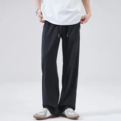 HEARUJOY - Men's Summer Casual Pants Men Trendy Loose Fit Versatile Wide Leg Draped Straight Long Trsouers Elastic Waist