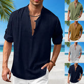 HEARUJOY - Mens Casual Fashion Comfortable Stand Up Long Sleeve Beach Shirt Loose Wrinkle-Free Men'S Checkered Shirt
