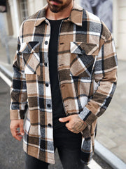 YICKYUE - Streetwear Long Shirt Mens Plaid Trench Coat Spring Autumn Fashion Versatile Buttoned Cardigan Jackets Vintage Shirts