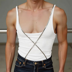 HEARUJOY - Men Tank Tops Shiny Patchwork U-neck Sleeveless Sexy Male Vests Streetwear Summer Fashion Skinny Men Clothing S-5XL