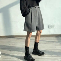 Hearujoy Summer Suit Shorts Men Fashion Social Mens Dress Shorts Korean Loose Business Casual Shorts Mens Grey Black Office Formal Shorts