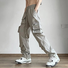 Hearujoy Parachute Cargo Pants for Men Quick Drying Casual Techwear Black Trousers Male Big Size Summer Streetwear Hip Hop Pocket