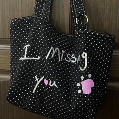 YICKYUE - Korean Vintage Canvas Shoulder Bag Women Cute Lace Large Capacity Tote Bag Multi Pocket Handbag Fashion Round Dot Underarm Bag