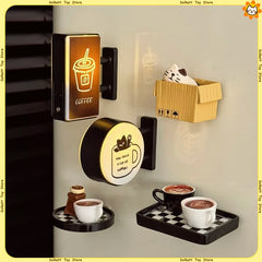 YICKYUE - Coffee Shop Carton Lazy Cat Fridge Magnets Chessboard Tray Miniature Bread Latte Cup Home Decoration Light Sign Simulation Gifts