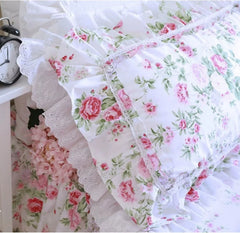 YICKYUE - 1 Pc Rose Print Pillow Case, Large Ruffle Cover, Floral Lace Pillowcases, Bed Pillowcase, Luxury Home Textile