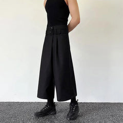 HEARUJOY - Mens Pants Belt Dark Wide-Leg Pants Japanese Streetwear Harajuku Commuting Business Office All-Match Casual Pants Men'S Clothing