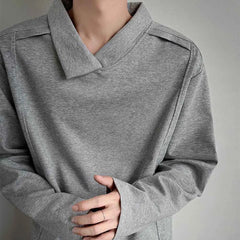 HEARUJOY - Autumn New Male Solid Color Irregular Long-Sleeved T-Shirt American Retro Fashion Trend Street Loose Casual Niche Men's Top